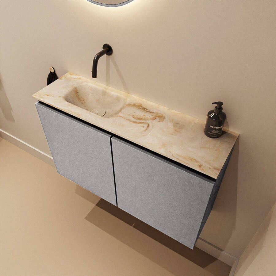 Mondiaz Toiletmeubel Ture Dlux | 80 cm | Meubelkleur Plata | Eden wastafel Frappe Links | Zonder kraangat