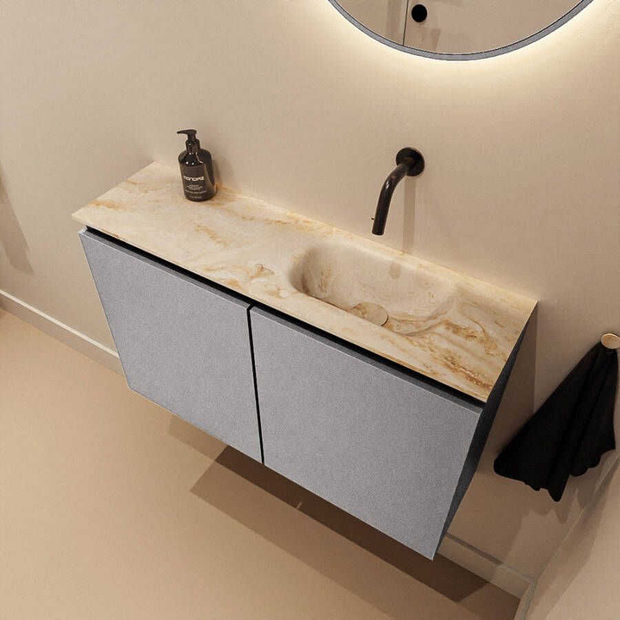 Mondiaz Toiletmeubel Ture Dlux | 80 cm | Meubelkleur Plata | Eden wastafel Frappe Rechts | Zonder kraangat