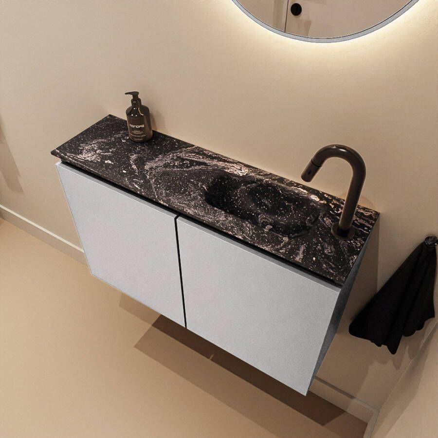 Mondiaz Toiletmeubel Ture Dlux | 80 cm | Meubelkleur Plata | Eden wastafel Lava Rechts | 1 kraangat