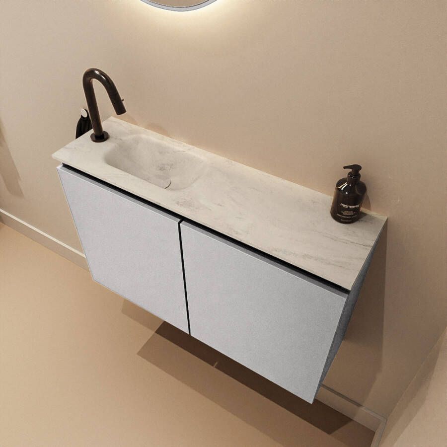 Mondiaz Toiletmeubel Ture Dlux | 80 cm | Meubelkleur Plata | Eden wastafel Opalo Links | 1 kraangat