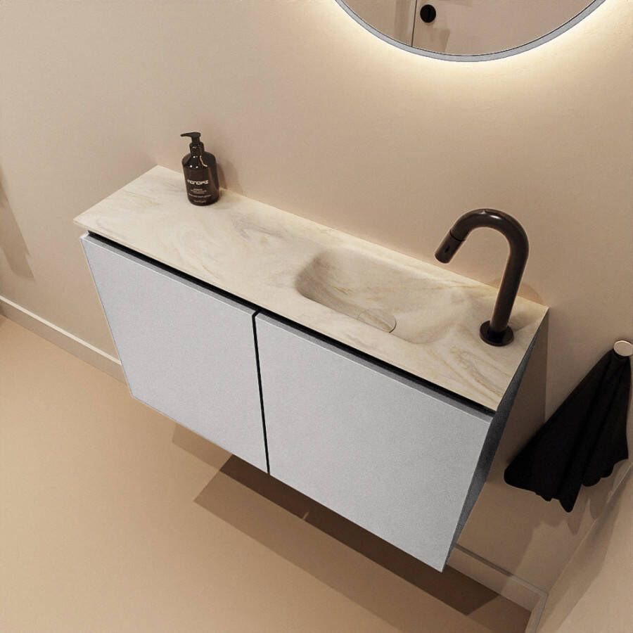 Mondiaz Toiletmeubel Ture Dlux | 80 cm | Meubelkleur Plata | Eden wastafel Ostra Rechts | 1 kraangat