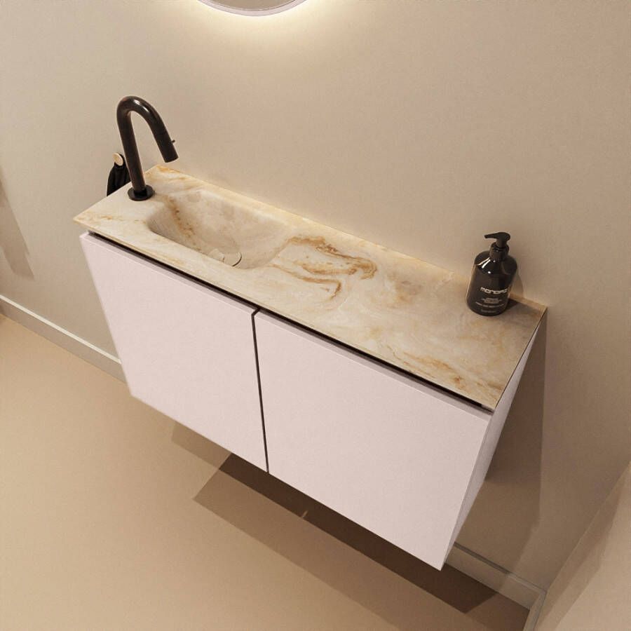 Mondiaz Toiletmeubel Ture Dlux | 80 cm | Meubelkleur Rosee | Eden wastafel Frappe Links | 1 kraangat