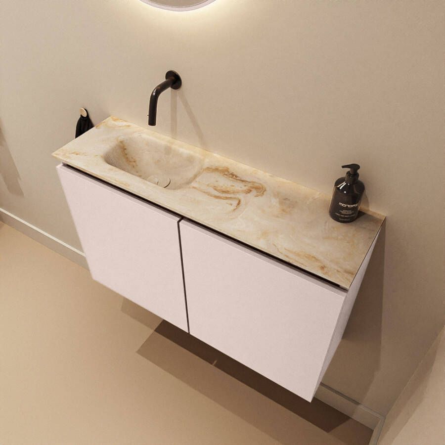 Mondiaz Toiletmeubel Ture Dlux | 80 cm | Meubelkleur Rosee | Eden wastafel Frappe Links | Zonder kraangat