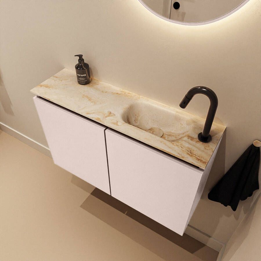 Mondiaz Toiletmeubel Ture Dlux | 80 cm | Meubelkleur Rosee | Eden wastafel Frappe Rechts | 1 kraangat
