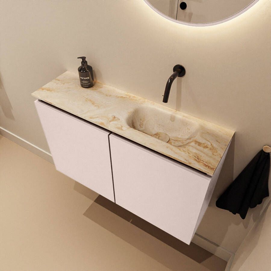 Mondiaz Toiletmeubel Ture Dlux | 80 cm | Meubelkleur Rosee | Eden wastafel Frappe Rechts | Zonder kraangat
