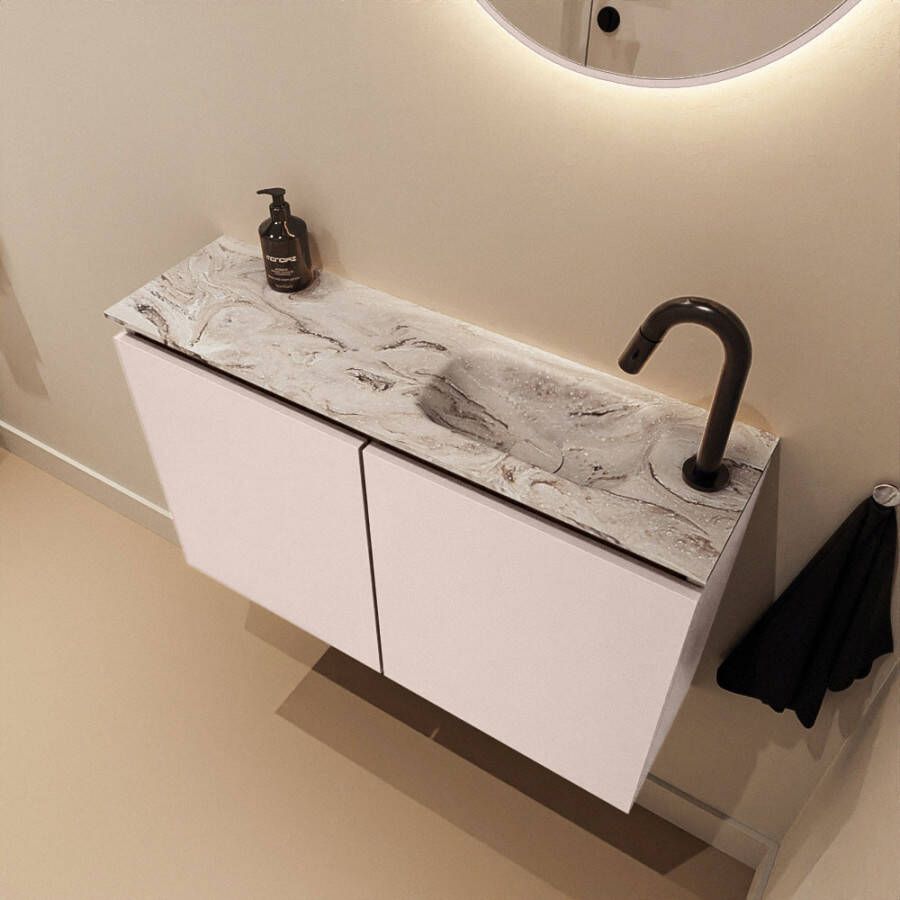 Mondiaz Toiletmeubel Ture Dlux | 80 cm | Meubelkleur Rosee | Eden wastafel Glace Rechts | 1 kraangat