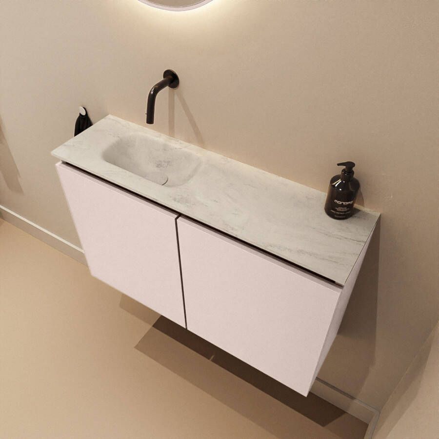 Mondiaz Toiletmeubel Ture Dlux | 80 cm | Meubelkleur Rosee | Eden wastafel Opalo Links | Zonder kraangat