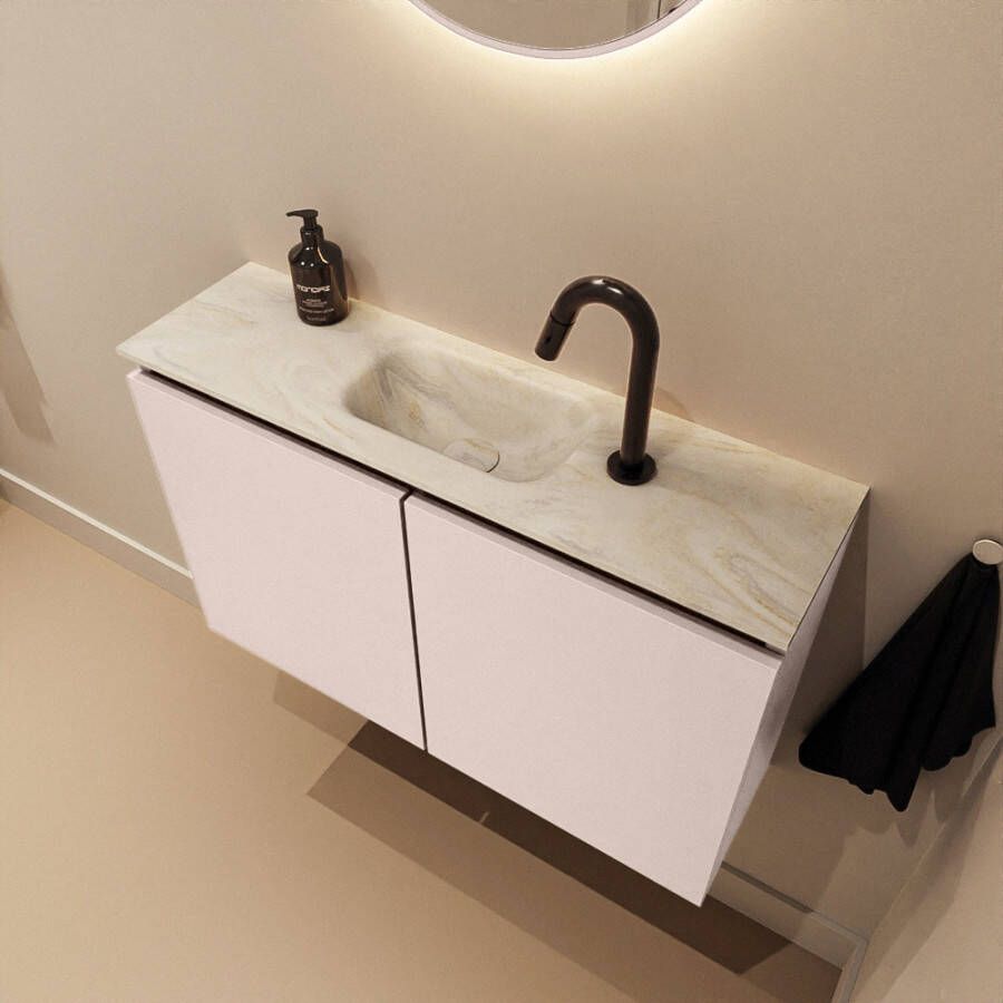 Mondiaz Toiletmeubel Ture Dlux | 80 cm | Meubelkleur Rosee | Eden wastafel Ostra Midden | 1 kraangat