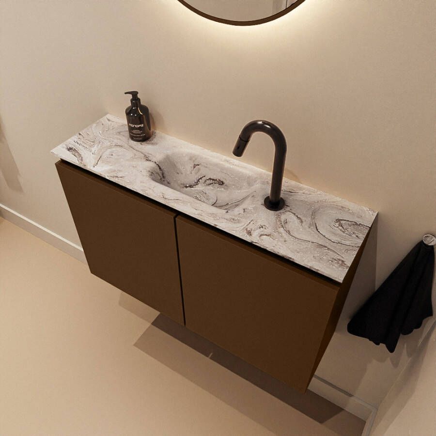 Mondiaz Toiletmeubel Ture Dlux | 80 cm | Meubelkleur Rust | Eden wastafel Glace Midden | 1 kraangat