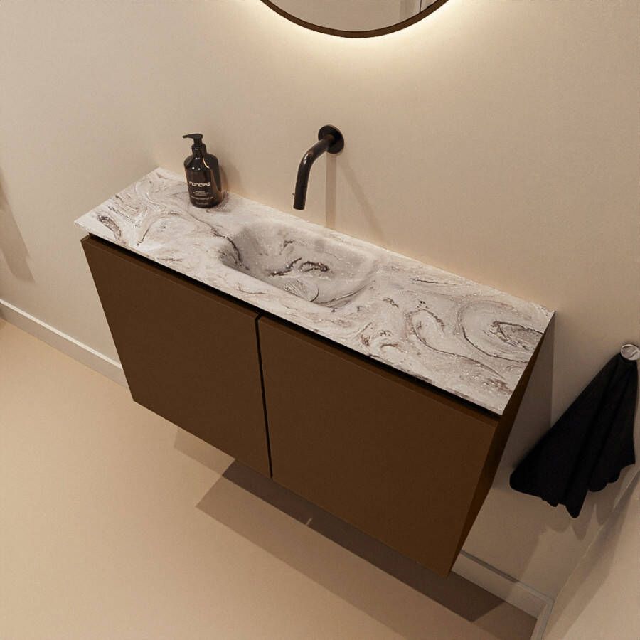 Mondiaz Toiletmeubel Ture Dlux | 80 cm | Meubelkleur Rust | Eden wastafel Glace Midden | Zonder kraangat
