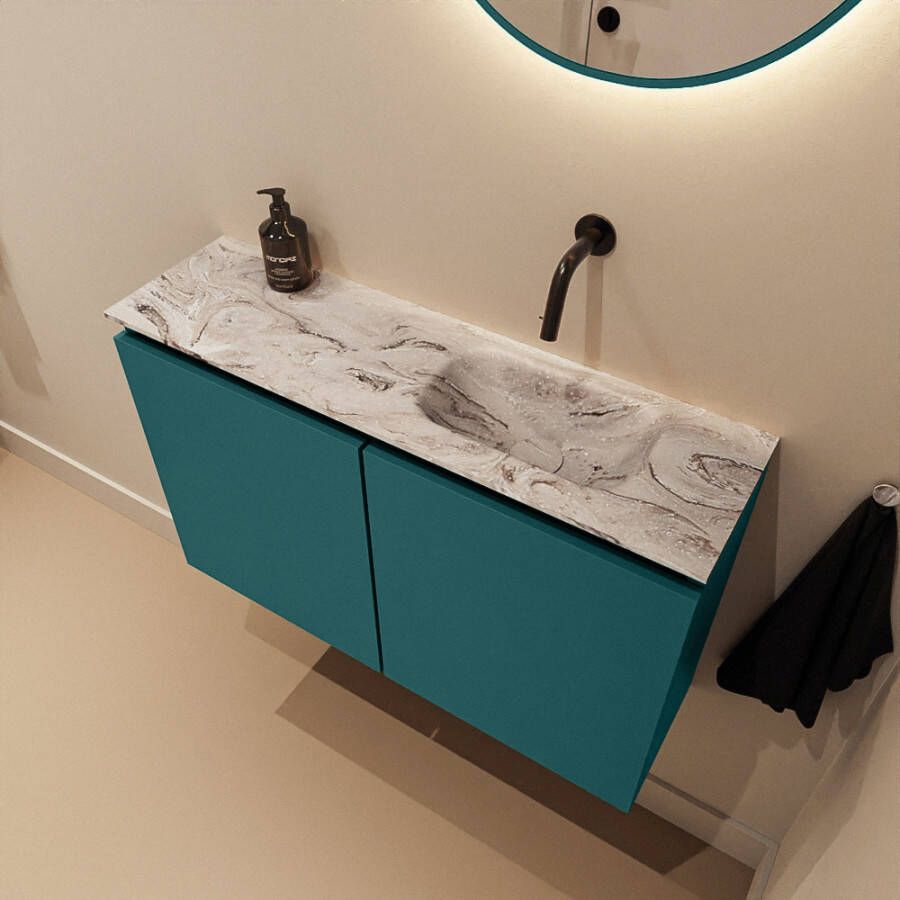 Mondiaz Toiletmeubel Ture Dlux | 80 cm | Meubelkleur Smag | Eden wastafel Glace Rechts | Zonder kraangat