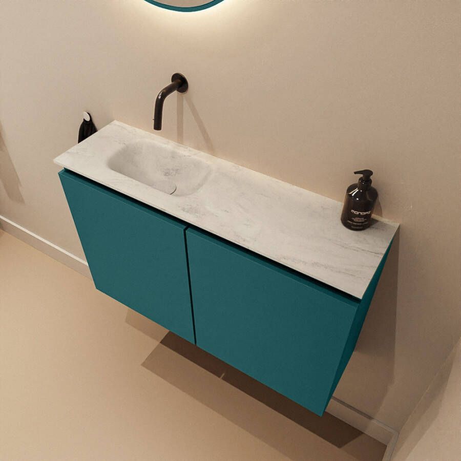 Mondiaz Toiletmeubel Ture Dlux | 80 cm | Meubelkleur Smag | Eden wastafel Opalo Links | Zonder kraangat