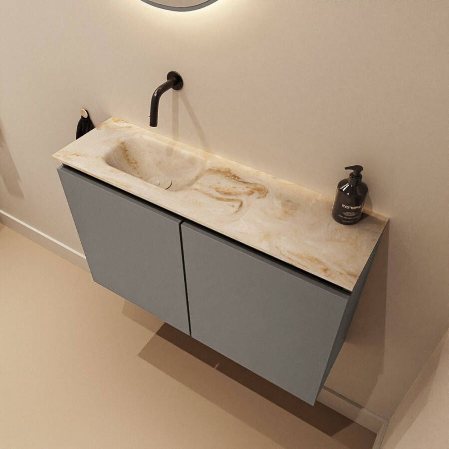 Mondiaz Toiletmeubel Ture Dlux | 80 cm | Meubelkleur Smoke | Eden wastafel Frappe Links | Zonder kraangat