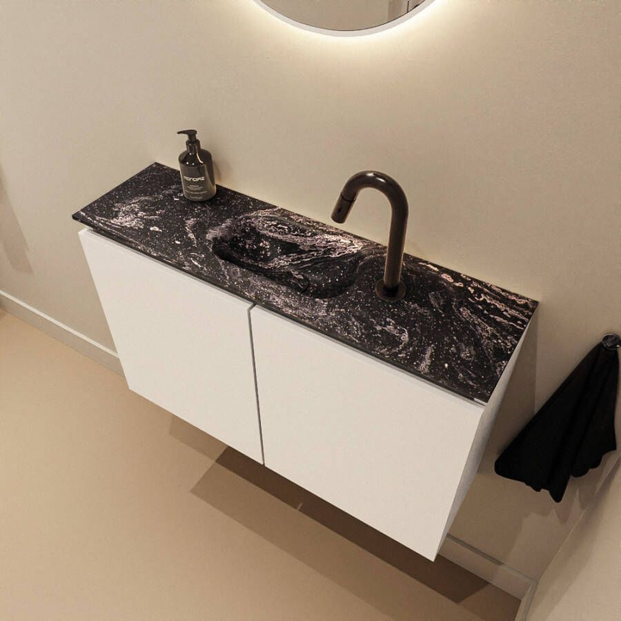 Mondiaz Toiletmeubel Ture Dlux | 80 cm | Meubelkleur Talc | Eden wastafel Lava Midden | 1 kraangat