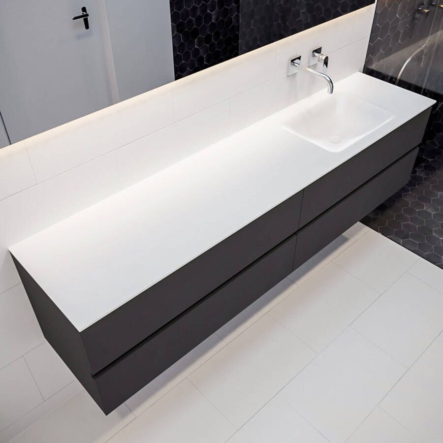 Mondiaz Vica Cloud badmeubel antraciet mat 200 cm 4 lades solid surface enkele spoelbak rechts zonder kraangat