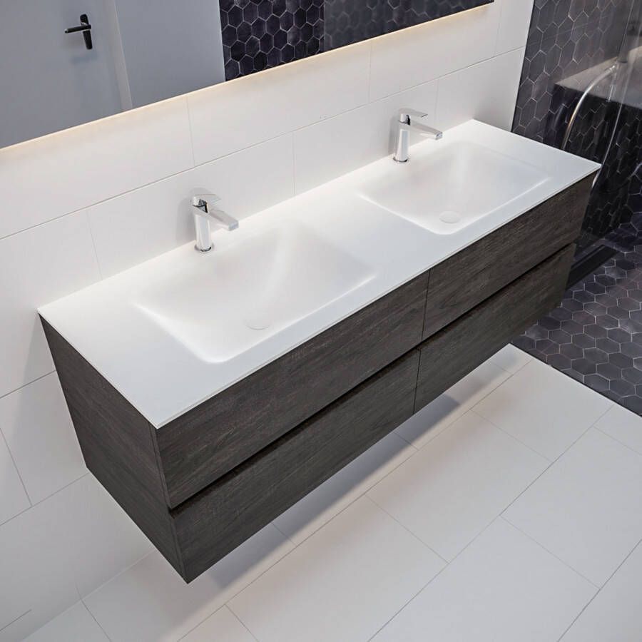 Mondiaz VICA Badkamermeubelset 150cm 4 lades wasbak Cloud dubbel 2 kraangaten solid surface dark brown PC75341309 - Foto 4