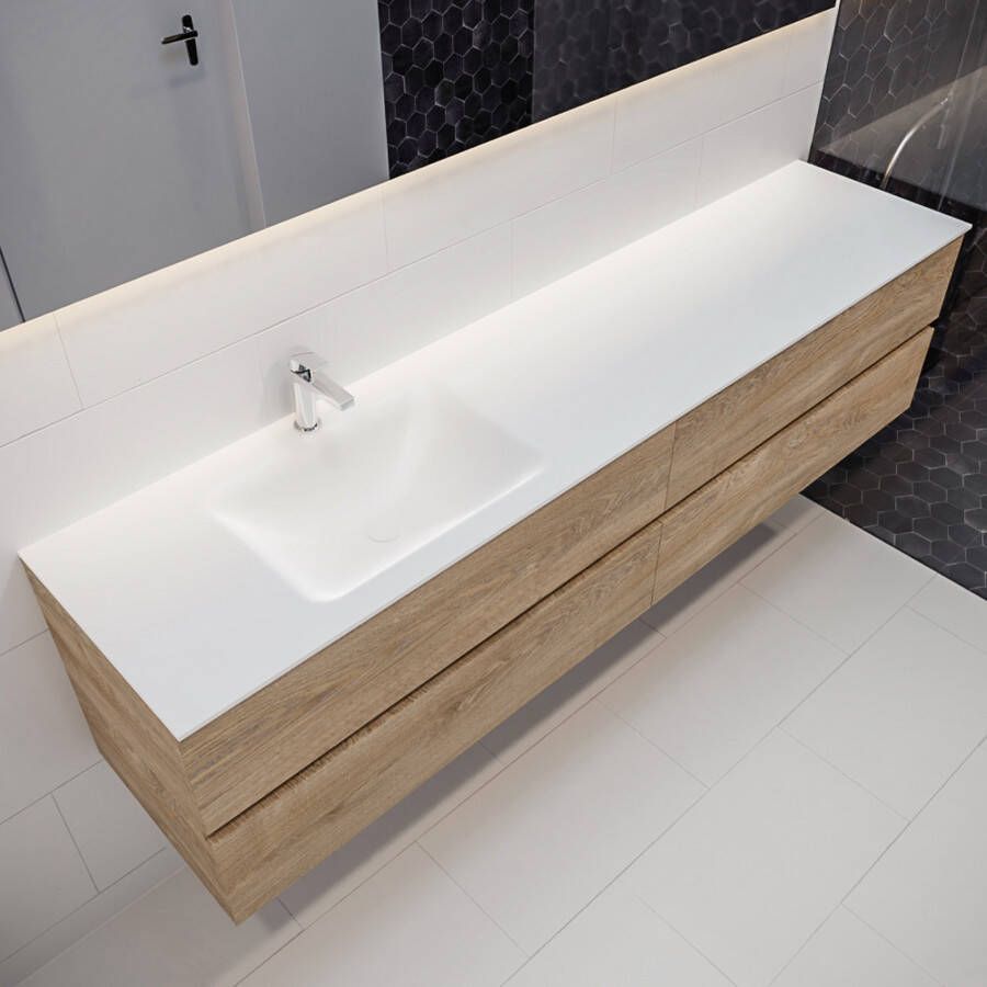Mondiaz VICA Badkamermeubelset 200cm 4 lades wasbak Cloud links 1 kraangat solid surface washed oak PC75341681 - Foto 4
