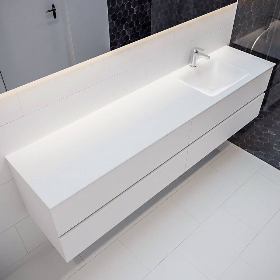 Mondiaz Vica Cloud badmeubel wit mat 200 cm 4 lades solid surface enkele spoelbak rechts 1 kraangat