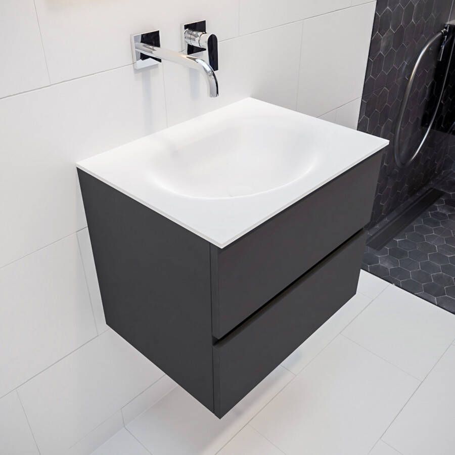 Mondiaz Vica Moon badmeubel antraciet mat 60 cm 2 lades solid surface enkele spoelbak midden zonder kraangat