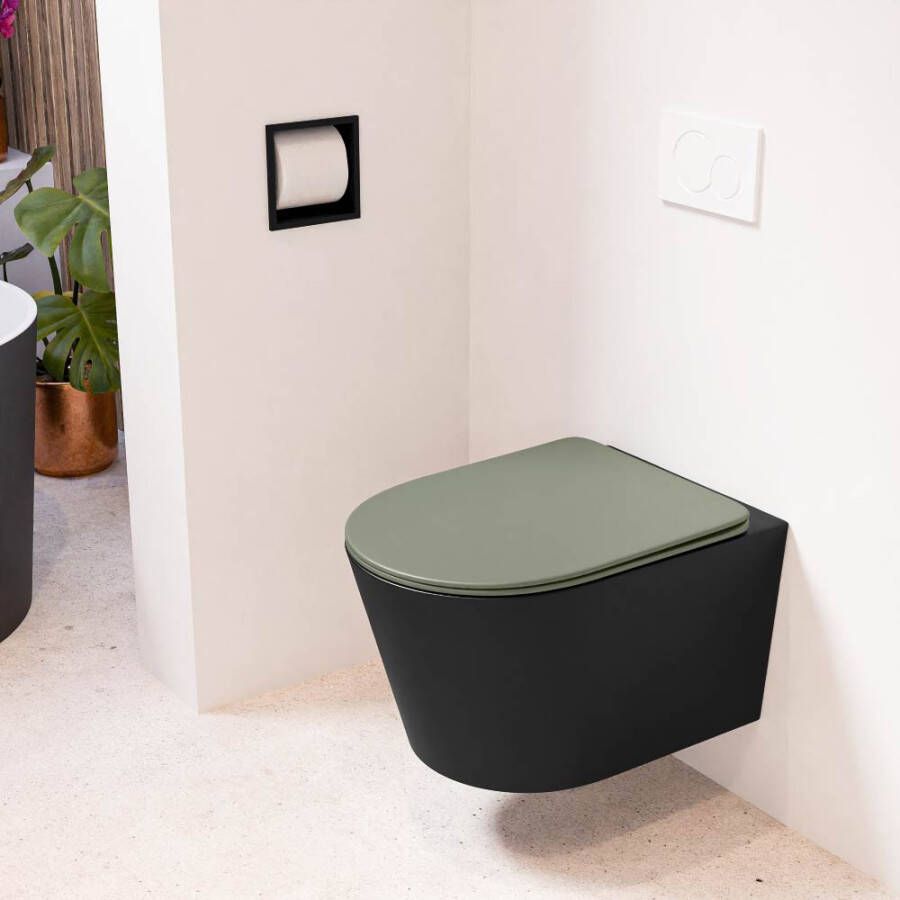 Mondiaz Wandcloset Lavie | Zonder spoelrand | Incl.Toiletzitting-Army | Keramiek | Urban (zwart mat) - Foto 4