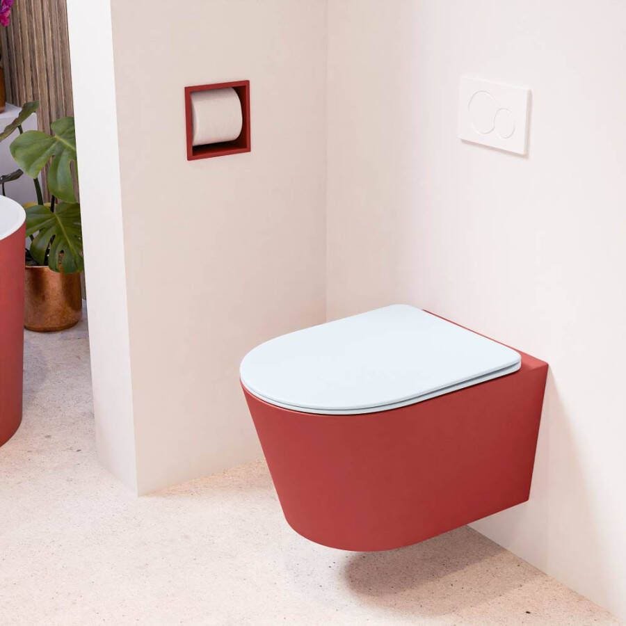 Mondiaz Wandcloset Lavie | Zonder spoelrand | Incl.Toiletzitting-Clay | Keramiek | Fire (rood)