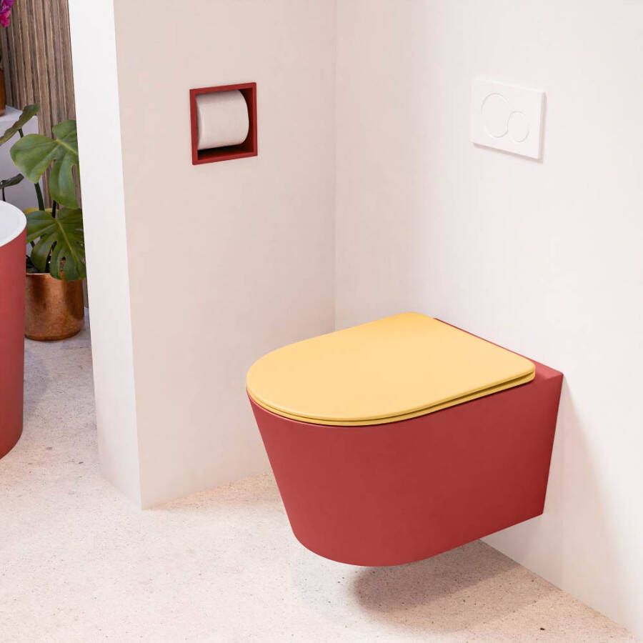 Mondiaz Wandcloset Lavie | Zonder spoelrand | Incl.Toiletzitting-Ocher | Keramiek | Fire (rood)