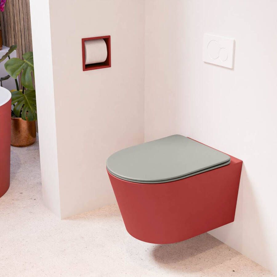 Mondiaz Wandcloset Lavie | Zonder spoelrand | Incl.Toiletzitting-Smoke | Keramiek | Fire (rood)
