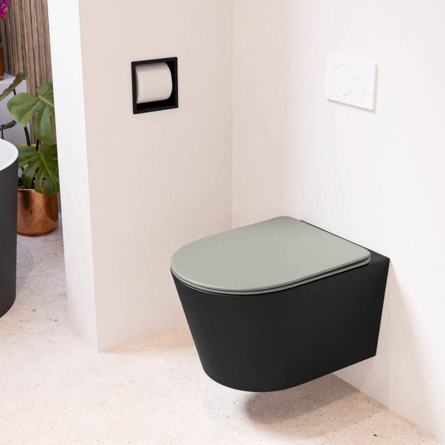 Mondiaz Wandcloset Lavie | Zonder spoelrand | Incl.Toiletzitting-Smoke | Keramiek | Urban (zwart mat)