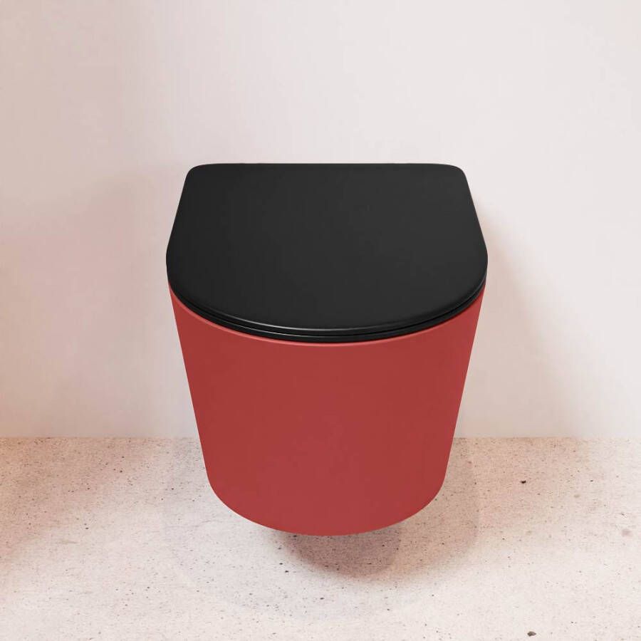 Mondiaz Wandcloset Lavie | Zonder spoelrand | Incl.Toiletzitting-Urban | Keramiek | Fire (rood)