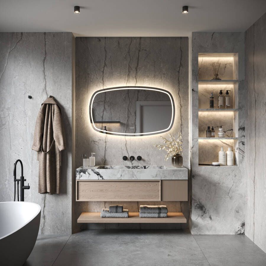 Phantom Badkamerspiegel | 160x78 cm | Ovaal | Directe en indirecte LED verlichting | Touch button | Met spiegelverwarming - Foto 2