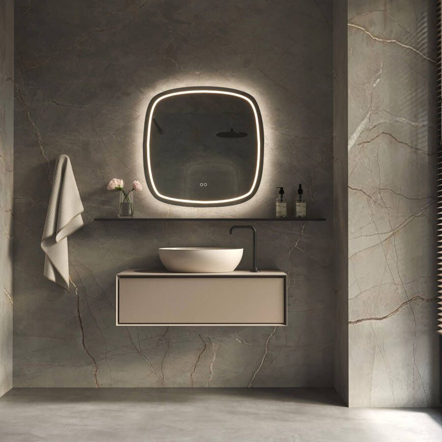 Phantom Badkamerspiegel | 80x80 cm | Ovaal | Directe en indirecte LED verlichting | Touch button | Met spiegelverwarming - Foto 3