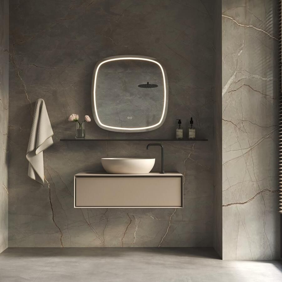 Phantom Badkamerspiegel | 80x80 cm | Ovaal | Directe en indirecte LED verlichting | Touch button | Met spiegelverwarming