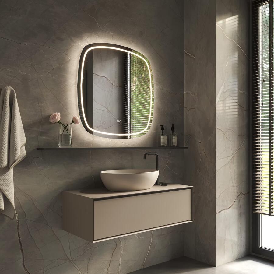 Phantom Badkamerspiegel | 100x100 cm | Ovaal | Directe en indirecte LED verlichting | Touch button | Met spiegelverwarming - Foto 2