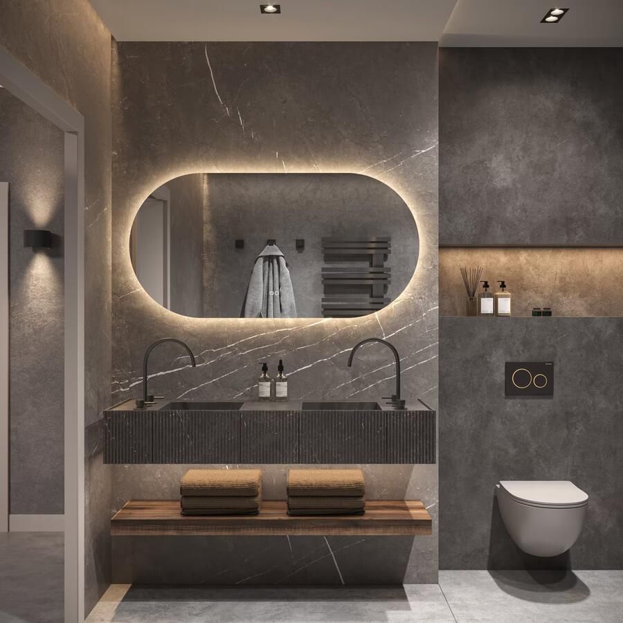 Phantom Badkamerspiegel | 140x70 cm | Ovaal | Directe en indirecte LED verlichting | Touch button | Met spiegelverwarming - Foto 2