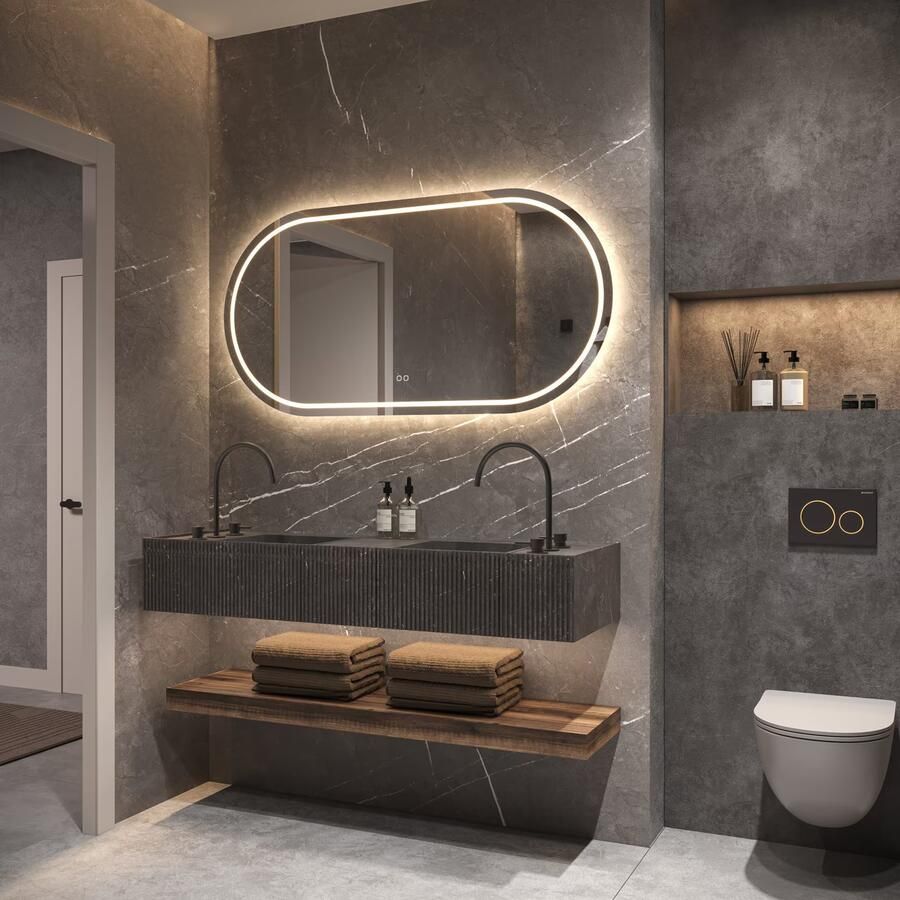 Phantom Badkamerspiegel | 120x70 cm | Ovaal | Directe en indirecte LED verlichting | Touch button | Met spiegelverwarming