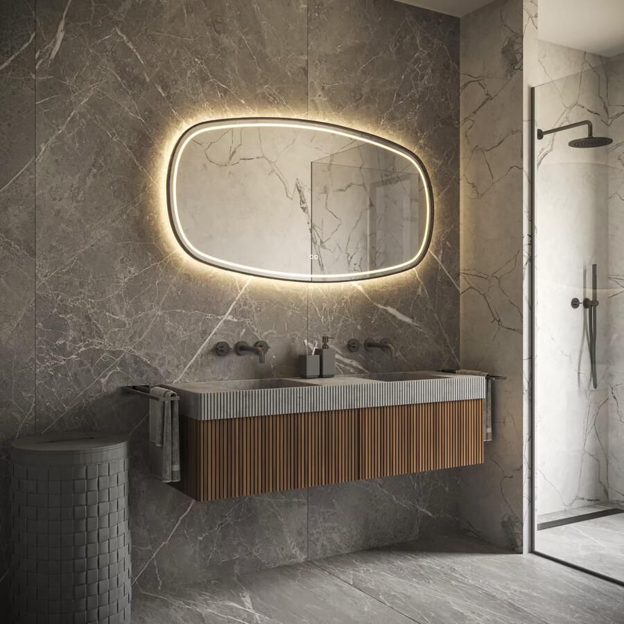 Phantom Badkamerspiegel | 120x70 cm | Ovaal | Directe en indirecte LED verlichting | Touch button | Met spiegelverwarming