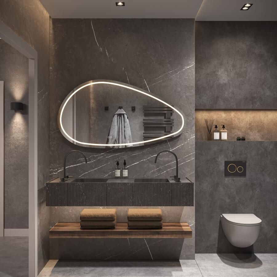 Phantom Badkamerspiegel | 160x80 cm | Organisch | Directe en indirecte LED verlichting | Touch button | Met spiegelverwarming - Foto 2