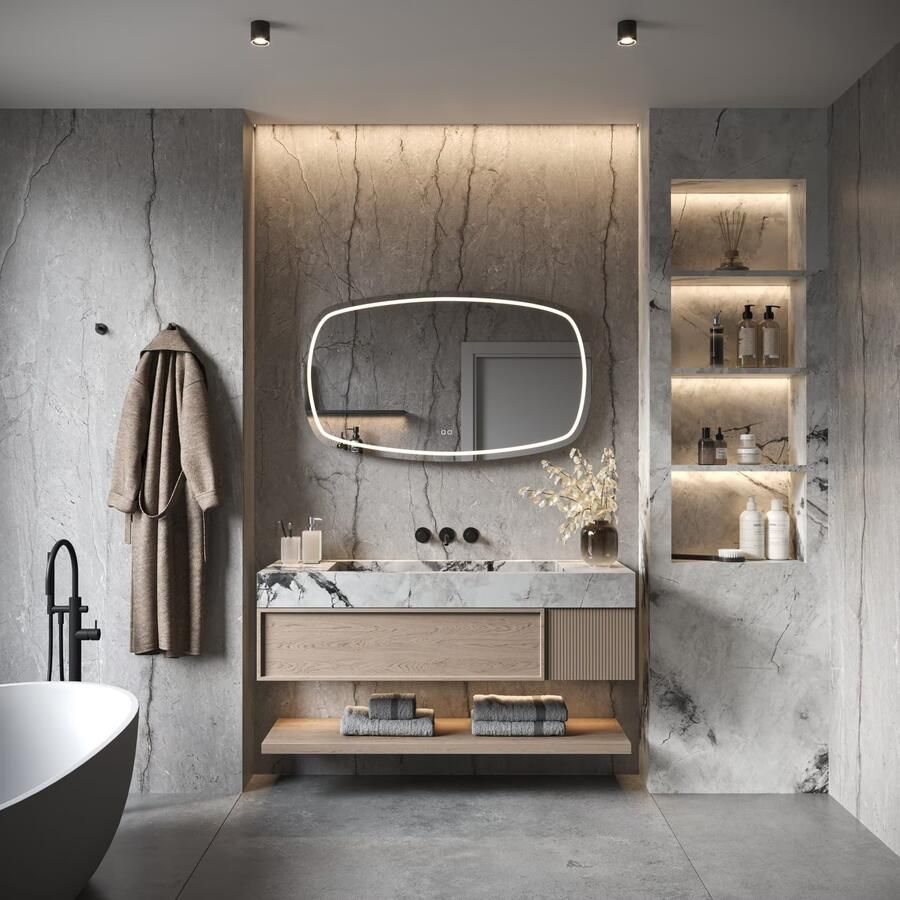 Phantom Badkamerspiegel | 120x70 cm | Ovaal | Directe en indirecte LED verlichting | Touch button | Met spiegelverwarming - Foto 2