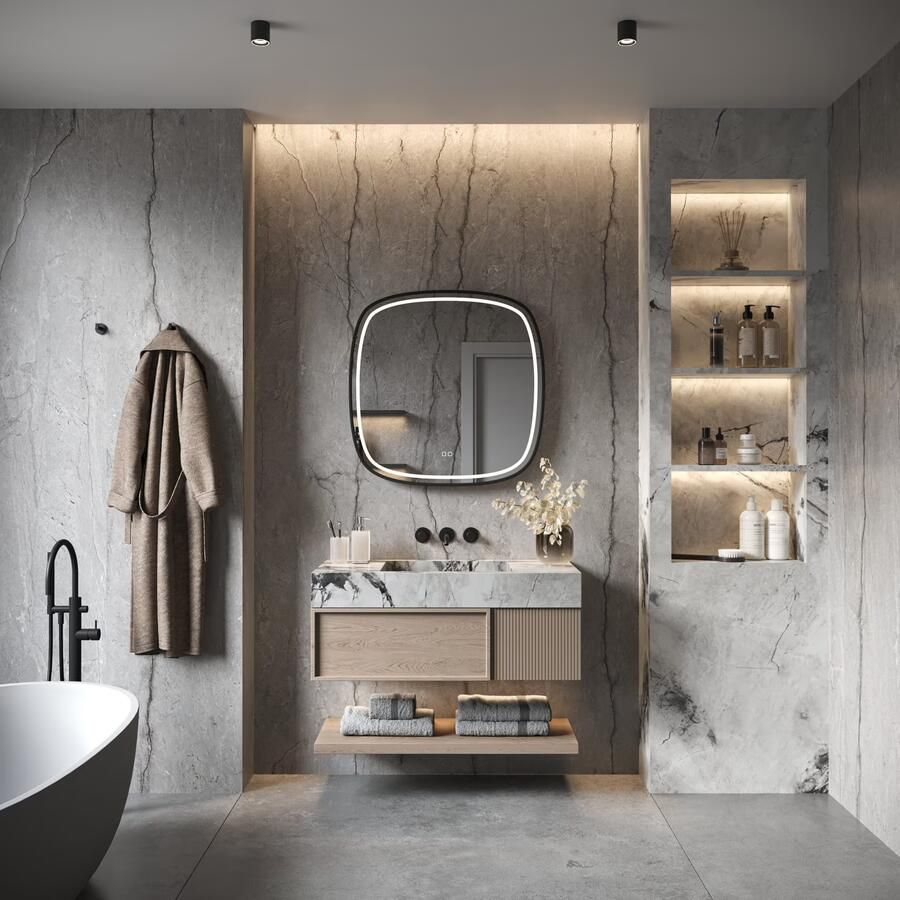 Phantom Badkamerspiegel | 100x100 cm | Ovaal | Directe en indirecte LED verlichting | Touch button | Met spiegelverwarming - Foto 2