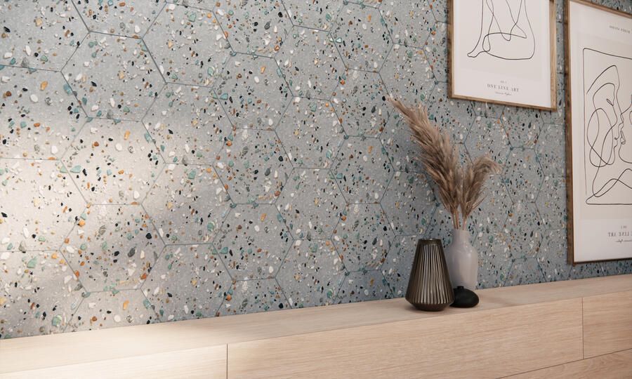 Prissmacer Cerámica Gobi Wandtegel | 20x24 cm | Terrazzo | Mat Grijs - Foto 2
