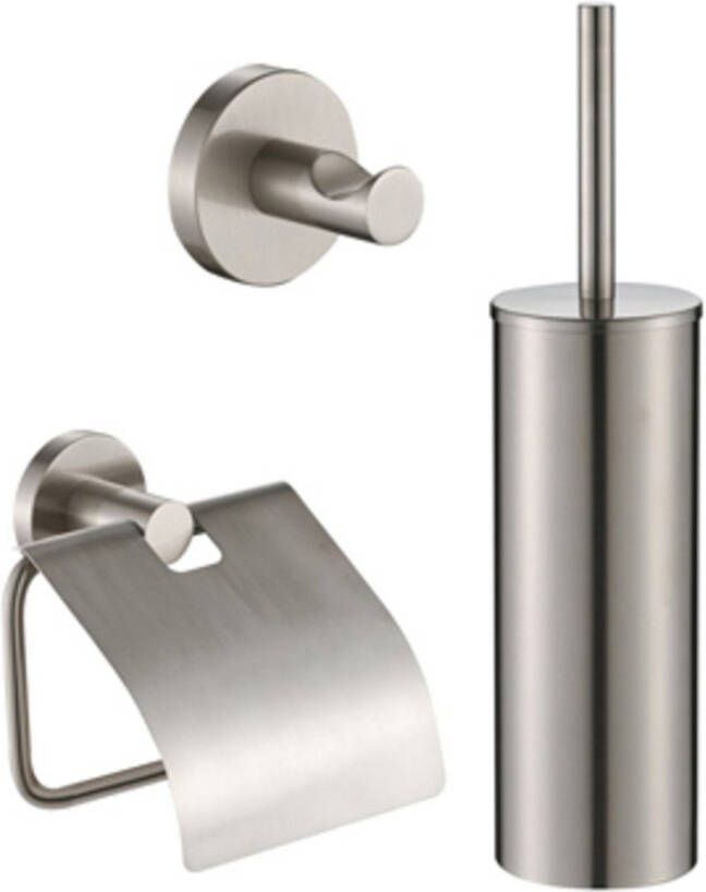 Plieger Vigo toiletset closetborstelgarnituur haak enkel en closetrolhouder m. klep RVS brushed 4784437