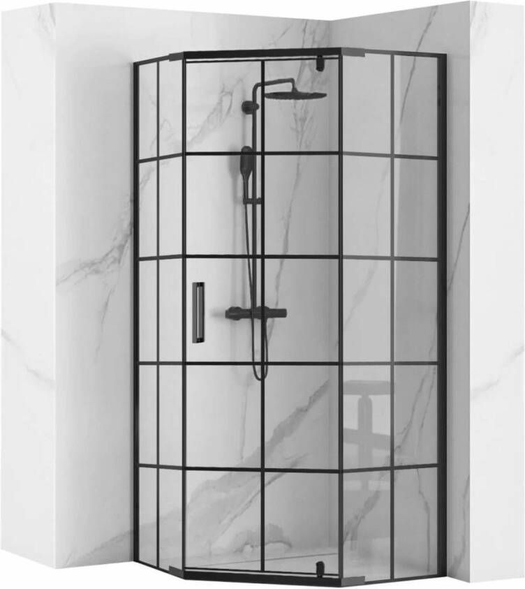REA Douchecabine Hex | 90x90x195 cm | 1 Draaideur | Helder glas | Zwart mat