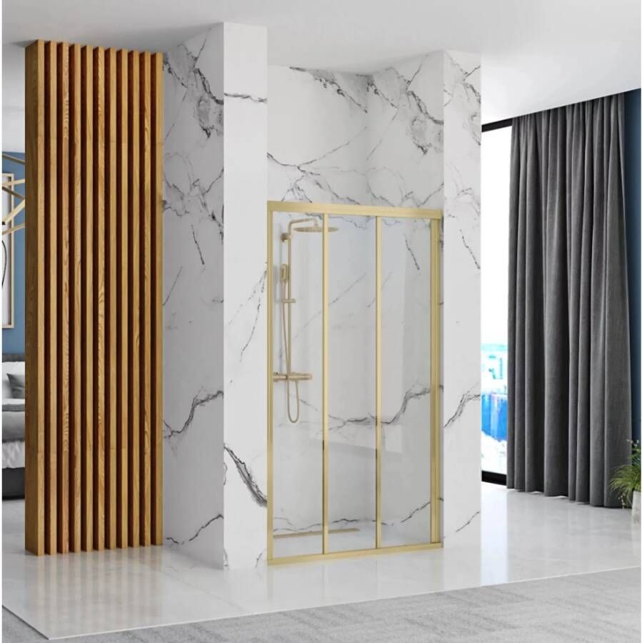 REA Douchedeur Alex | 100x190 cm | Draaideur | Helder glas | Geborsteld goud beslag