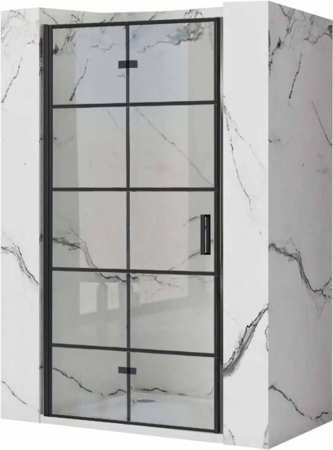 REA Douchedeur Moiler | 80x190 cm | Nisdeur t.b.v. Molier Zijwand | Helder glas | Zwart mat