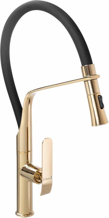 REA Keukenkraan Apollo | Opbouw | Mengkraan | Uitloop draaibaar | Uitrekbare sproeier | Hoog model | 1-hendel | Zwart-Goud