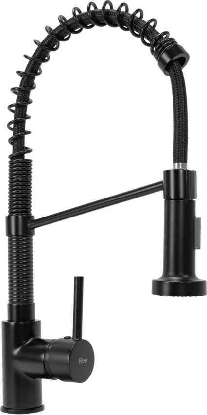 REA Keukenkraan Spring | Opbouw | Mengkraan | Uitloop draaibaar | Uitrekbare sproeier | Hoog model | 1-hendel | Zwart mat