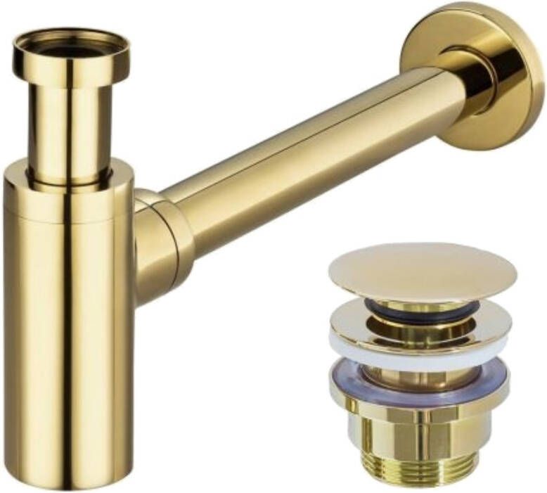 REA wastafel sifon compact en clickwaste diameter 62 mm glans goud