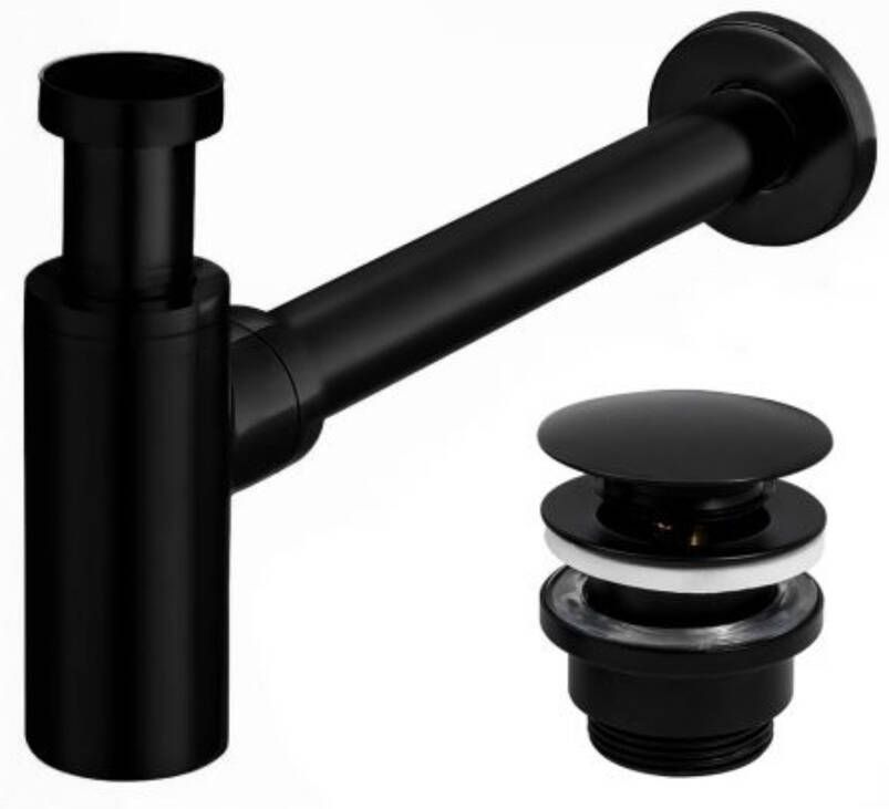 REA wastafel sifon compact en clickwaste diameter 62 mm mat zwart
