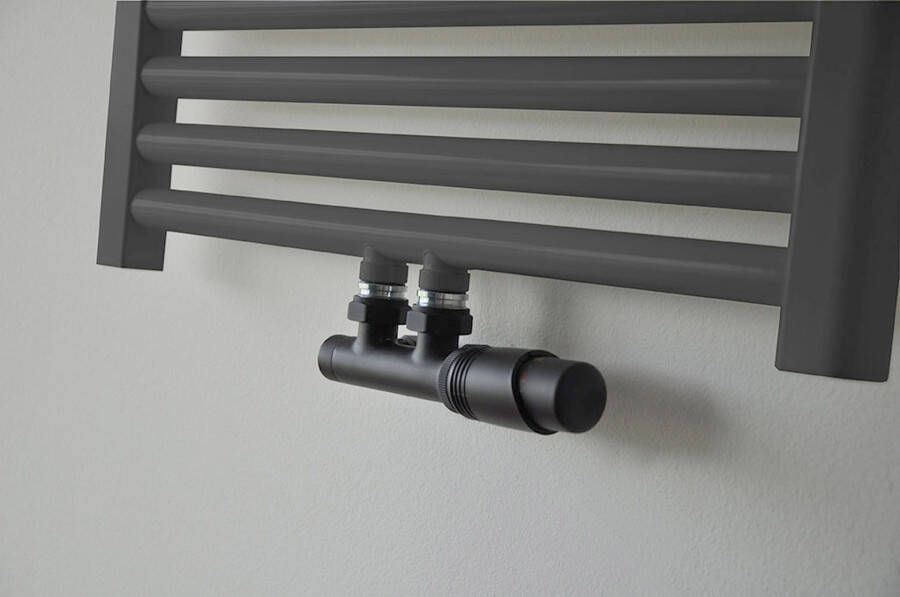 Wiesbaden Radiator Onderblok Haaks Rechts Mat Zwart (Voor midden aansluiting) - Foto 2