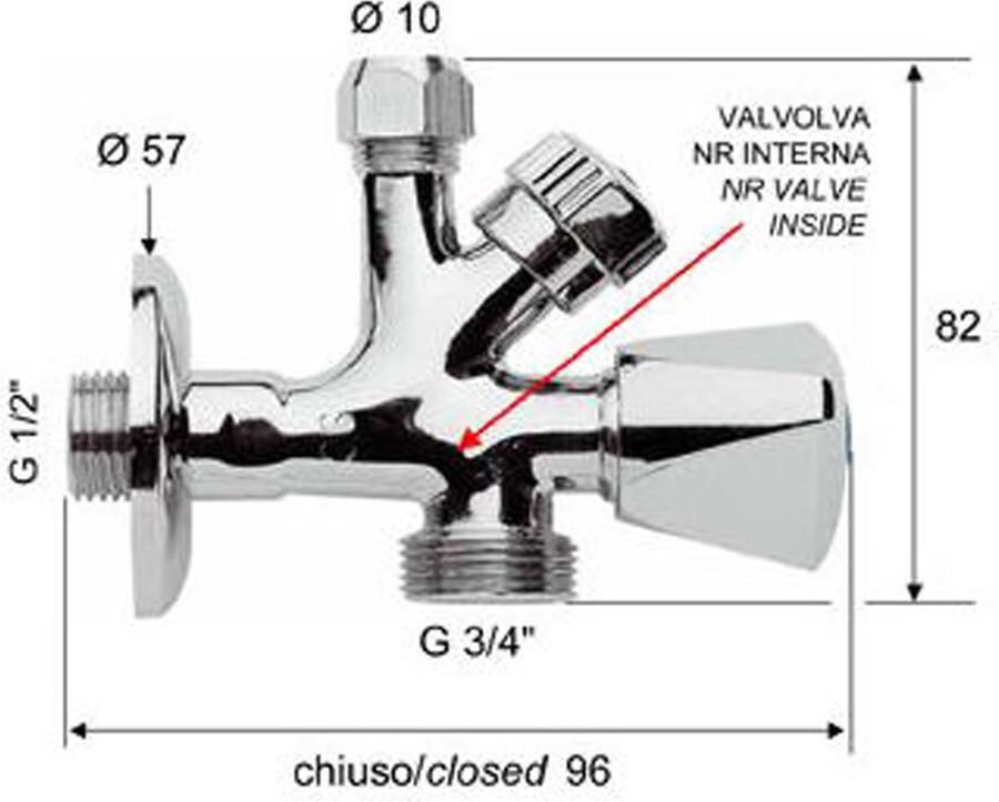 Riko Combinatie kraantje 1 2 x 3 4 x 10mm chroom 33.3622 - Foto 2